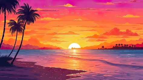 Abstract background sunset on the beach ... | Premium Photo #Freepik #photo #night-beach #beach-sunset #sunset-illustration #sunrise-beach Sunset Sea Illustration, Sunset Beach Drawing, Beach Sunset Drawing, Beach Sunset Illustration, Sunset Illustration Art, Beach Illustration Art, Animated Beach, Agarbatti Packaging, Hindi Project