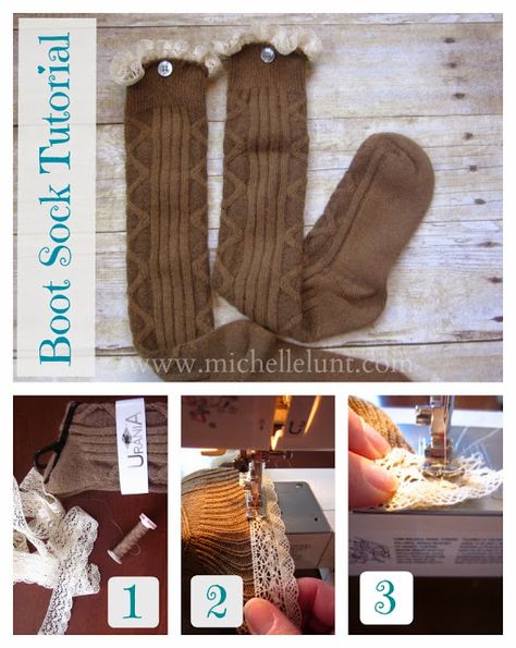 Honey I'm Home: How to Make Boot Socks Diy Boot Socks, How To Make Boots, How To Make Book, Sewing Patterns For Baby, Crochet Boot Cuff, Lace Boot Cuffs, Sweater Crafts, Socks Diy, Diy Clothes Accessories