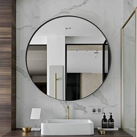 Circle Mirror Wall, Bathroom Mirror Black, Black Round Mirror, Oval Mirror Bathroom, Frame Circle, Round Gold Mirror, Mirror Metal, Circle Mirror, Modern Wall Mirror