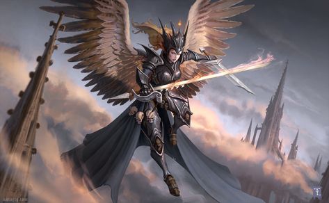 Angel In Armor, Angel Of Vengeance, Tyler James, D D Monsters, Dungeons And Dragons Characters, Dnd Art, Angels And Demons, Monster Art, Angel Art