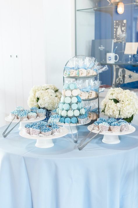 Bridal Shower Cakes Blue, Bridal Shower Decorations Dusty Blue, Sky Blue Bridal Shower Ideas, Coastal Chic Bridal Shower Ideas, Light Blue Bridal Shower Decorations, Blue Brunch Food, Bridal Shower Light Blue, Something Blue Before I Do Bridal Shower Decor, Blue White Bridal Shower Decor