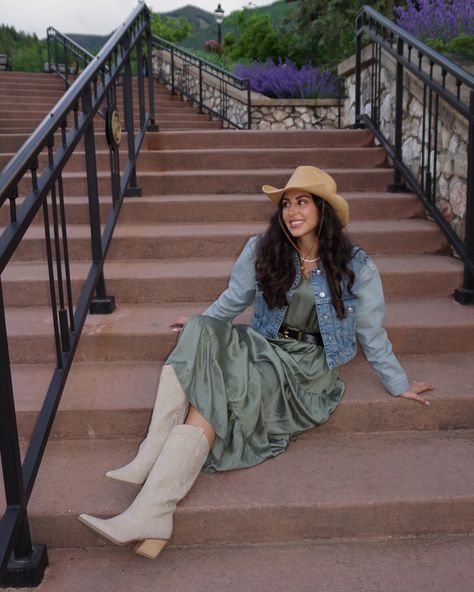 channeling my country roots 🤠✨ ty @dolcevita for the new kicks 👢 #mscinco #macysstylecrew #iworkatmacys Long Skirt Country Outfit, Western Modest Outfits Women, Cowgirl Boots Long Skirt, Cowboy Boots Midi Skirt, Cowgirl Midi Skirt, Cowgirl Outfits Modest, Rodeo Outfits Skirt, Cowgirl Boots Outfit, Cowgirl Style Outfits