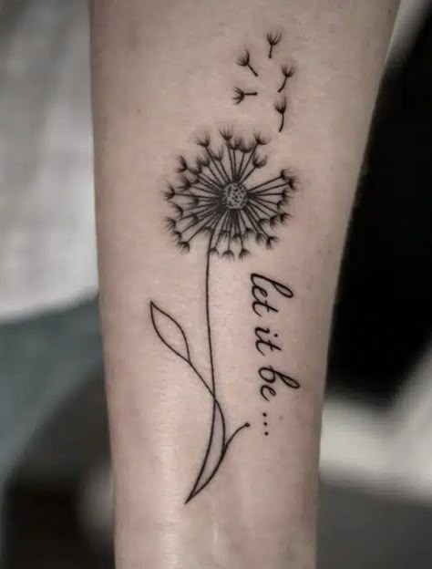 Let It Be Dandelion Tattoo, Cool Meaningful Tattoos For Women, Let Them Dandelion Tattoo, Tattoo Ideas Zodiac, Art Sleeve Tattoo, Blowing Dandelion Tattoo, Dandelion Tattoo Meaning, Dandelion Tattoos, Dandelion Tattoo Design