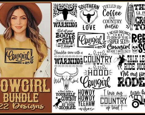 Cowgirl SVG Bundle 22 Designs Should've Come Warning Western Country Girl Howdy Country Farm Cowboy Cut Files Cricut Sublimation Silhouette Cowgirl Svg Free, Western Svg Free, Country Shirt Ideas Vinyl, Printer Crafts, Cricut Quotes, Tshirt Sayings, Horse Riding Shirt, Cowgirl Svg, Western Designs