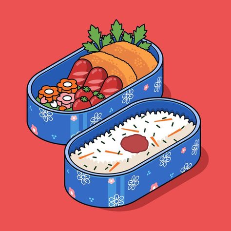 Isometric bento box illustration | Free Vector #Freepik #freevector Bento Box Illustration Art, Bento Box Illustration, Food Illustrations Vector, Bento Box Drawing, Bento Drawing, Bento Illustration, Bento Box Art, Box Illustration, Japanese Food Illustration