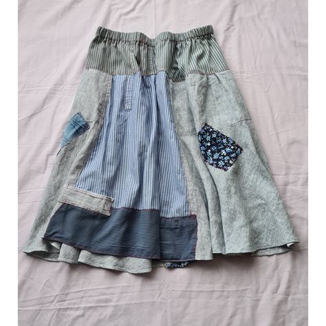 Upcycled flared skirt with appliques, made from pre-loved men's shirts and women's skirts.
Elasticated waist 36"/ 92cms, unstretched; comfortably stretches to 41"/104cms.
Flares out from waist - width at hip roughly 58"/147cms. Diy Skirts, Top Stitching, Flare Skirt, Upcycle Clothes, Slow Fashion, Dress Shop, Womens Skirt, Mens Shirts, Plus Size