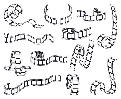 Collection of curved film strip | Premium Vector #Freepik #vector #cinema #cinema-movies #cinema-film #film Film Strip Drawing, Film Reel Drawing, Film Reel Illustration, Film Reel Aesthetic, Film Reel Tattoo, Oscar Drawing, Film Strip Tattoo, Cinema Tattoo Ideas, Camera Film Tattoo