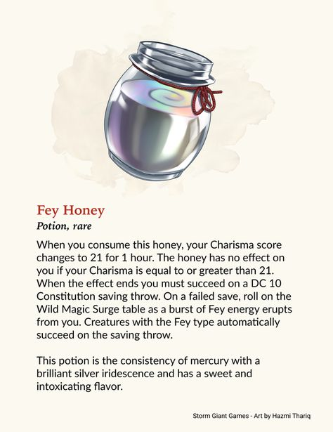 Dnd Magic Potions, Dnd Feywild Items, Fey Items Dnd, Fey Magic Items 5e, D D Campaign Ideas, Dnd Story Ideas, Dnd 5e Homebrew Items, Dnd Items Homebrew, Fantasy Items Art