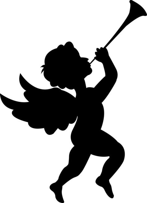 Cupid plays the trumpet. Silhouette.Symbol of love, wedding and Valentine's day. Romance. Trumpet Silhouette, Symbol Of Love, Vector Shapes, Love Wedding, Of Love, Valentine's Day, Vector Free, Valentines Day, Romance