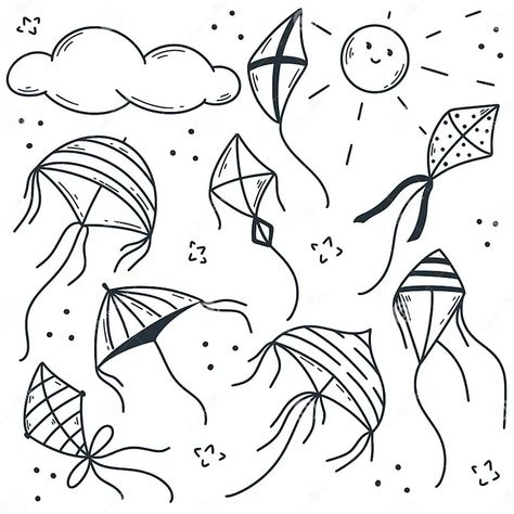 Kite Doodle Sketch Set Vector Graphic Stock Vector - Illustration of vector, object: 319365183 Kite Doodle, Line Doodles, Flying Toys, Doodle Icon, Drawing Games, Vector Sketch, Doodle Sketch, Kites, Art Icon