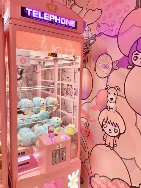 Prize Aesthetic, Pink Claw Machine, Claw Machine Aesthetic, Cotton Candy Theme, Booth Games, My Friendly Neighborhood, Machine Pink, Carnival Aesthetic, Claw Crane