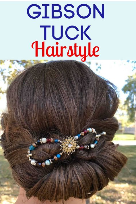 This Gibson Tuck Tutorial is good for medium or long hair, and it looks beautiful and vintage like with a headband and a flexi clip! Check out this video tutorial for an easy way to style this Gibson Tuck. Gibson Tuck Tutorial, Gibson Tuck Hairstyle, 1930 Hairstyles For Long Hair, Gibson Roll Hair Tutorials, Easy 1920s Hairstyles For Long Hair, Gibson Tuck Long Hair, 1920s Hair Long Gatsby Tutorial, 1930 Hairstyles For Long Hair Tutorial, How To Do 1910 Hair