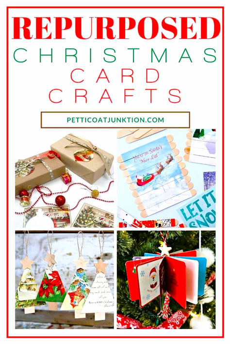 Repurpose Christmas cards from friends and family and save the memories for years to come. Recycled Christmas Card Ornaments, Crafts For Old Christmas Cards, Saving Christmas Cards Ideas, Crafts Using Old Greeting Cards, Christmas Card Upcycle, Repurposing Christmas Cards, Used Christmas Cards Crafts Ideas, Recycle Christmas Cards Ideas, Crafts Using Christmas Cards