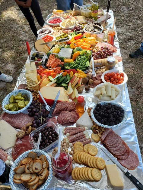 Picnic style charcuterie spread Picnic Table Food, Charcuterie Spread, Picnic Style, Table Food, Picnic Table, Cheese Board, Cheese, Meat