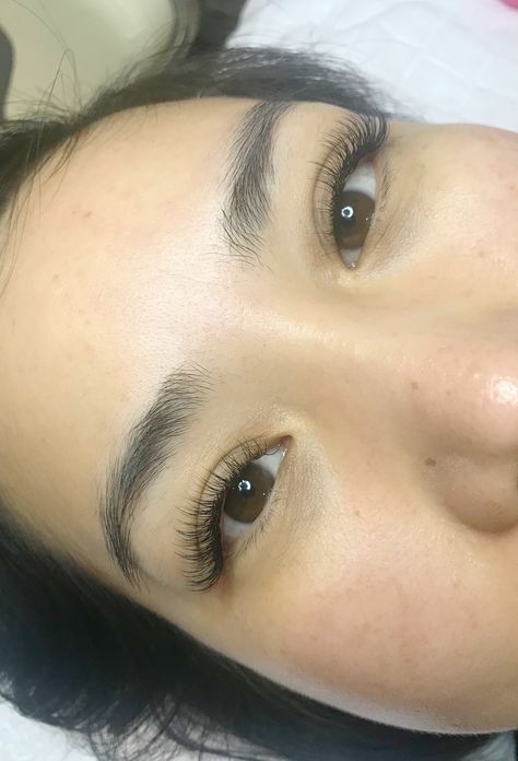 Classic Lashes Asian Eyes, Natural Wispy Lash Extensions Short, Asian Eyes Lash Extensions, Natural Lash Extensions Almond Eyes, Wispy Open Eye Lash Extensions, Chinese Lash Extensions, Asian Lashes Extensions, Lashes On Asian Eyes, Asian Lash Extensions Styles