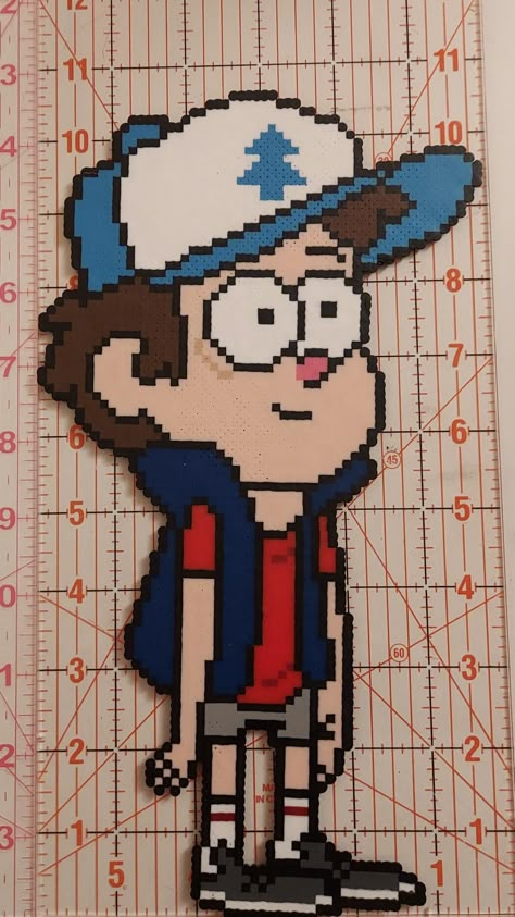 Dipper from Gravity Falls made with perler beads Gravity Falls Kandi, Gravity Falls Perler Beads, Dipper From Gravity Falls, Ironing Beads, Easy Perler Beads, Gravity Falls Dipper, Perler Creations, Fall Bead, Desenhos Gravity Falls