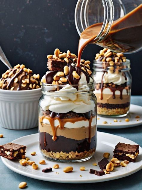 Irresistible Charm: Decadent Chocolate Peanut Butter Brownie Mousse | aulivin.com Orange Chocolate Mousse, Chocolate Caramel Dessert, Mousse Parfait, Chocolate Peanut Butter Brownies, Crockpot Hot Chocolate, Dark Chocolate Mousse, Peanut Butter Mousse, Caramel Desserts, Vanilla Sponge Cake