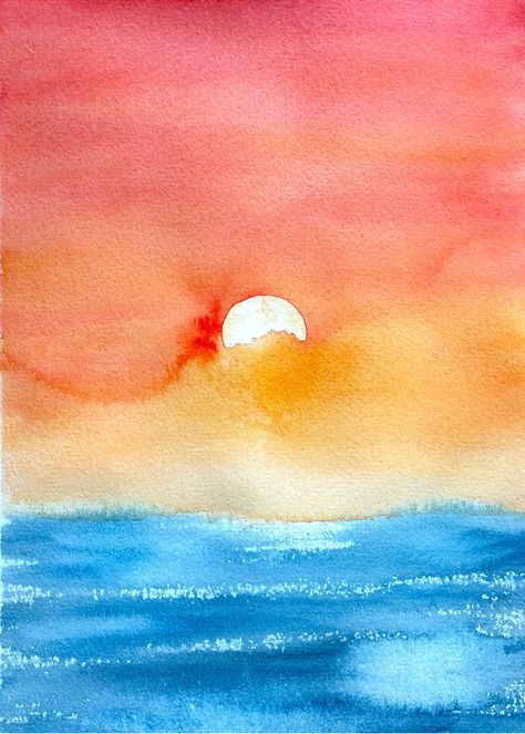 Watercolor Pencil Art, Watercolor Painting For Beginners, Learn Watercolor Painting, Watercolor Art Landscape, Watercolor Paintings For Beginners, Orange Sunset, Watercolor Sunset, Diy Watercolor Painting, Watercolor Paintings Easy