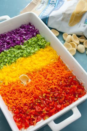 Rainbow Veggie Ranch Dip: This fun and colorful dip is easy to make, packed with healthy veggies, and so delicious! Perfect for a game day crowd! | macheesmo.com #spons Ranch Veggie Dip, Rainbow Party Food, Avocado Appetizer, Fancy Appetizer Recipes, Rainbow Snacks, Homemade Ranch Dip, Ranch Dip Recipe, Delicious Appetizer Recipes, Party Food Platters