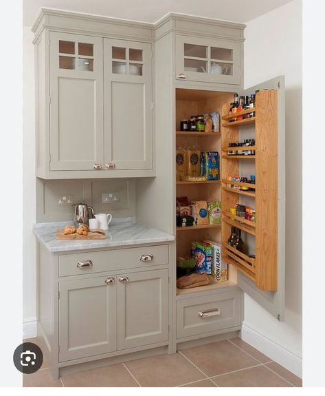 Built In Around Fridge, Storage Space Ideas, Small Pantry Closet, Baking Area, Built In Fridge, Built In Fridge Freezer, Kitchen Built Ins, Tea Station, Small Pantry