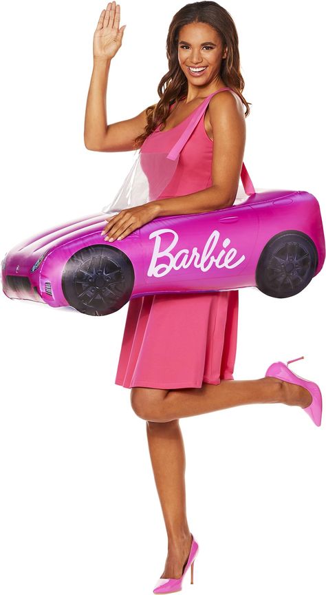 PRICES MAY VARY. Hop into the driver's seat when you wear this adult-sized inflatable Barbie car! Make a splash at your next Halloween party or social gathering in this vibrant pink Barbie car costume. This costume includes an inflatable pink Barbie car with attached straps for hours of comfortable wear. Made of PVC plastic, this lightweight and durable Barbie car is durable and easy to clean. Hand wash this inflatable Barbie car costume as needed to keep it looking fresh and new. This adult inf Different Barbies Costumes, Karate Kid Costume, Car Costume, Barbie Halloween Costume, Barbie Car, Box Costumes, Barbie Halloween, Barbie Inspired