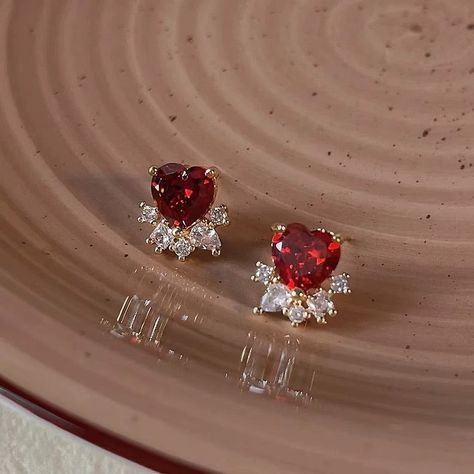 Ruby red and ready for the holidays🎄 . #ootd #fashion #jewelry #smallbusiness #vintagestyle #cottagecore #coquette #earrings #holidayjewelry #holidaygifts #rubyjewelry #festivity #rubyearrings Coquette Earrings, Ruby Heart, Romantic Jewellery, Heart Stud Earrings, Ruby Earrings, Ruby Jewelry, Earring Posts, Halloween Sale, Heart Studs