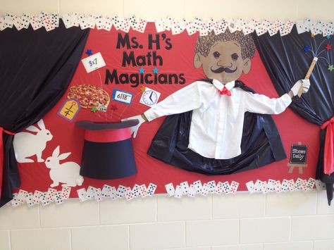 Magician Bulletin Board Ideas, Magic Themed Bulletin Boards, Magic Bulletin Board Ideas, Data Boards, Magical Theme, Interactive Bulletin Boards, Class Door, Magic Theme, Third Grade Classroom