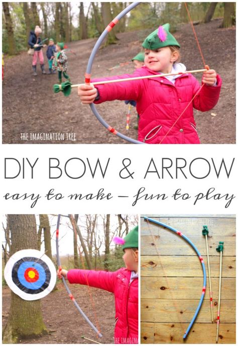 DIY bow and arrow for play and party favors! Diy Bow And Arrow, Spiderweb Craft, Homemade Bow And Arrow, Archery For Kids, Archery Party, Arrows Diy, Kids Bow And Arrow, Arrow Archery, Bow Archery