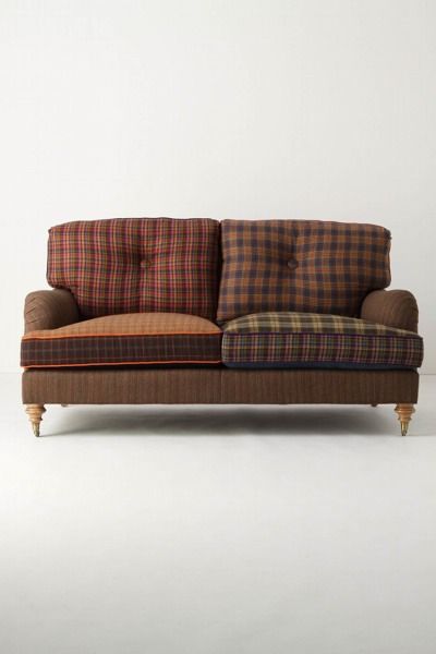 plaid sofa love - right here Anthropologie Sofa, Plaid Couch, Tahoe Cabin, Plaid Sofa, Upholstered Chair, Fish Hooks, Furniture Repair, Sitting Pretty, Settee