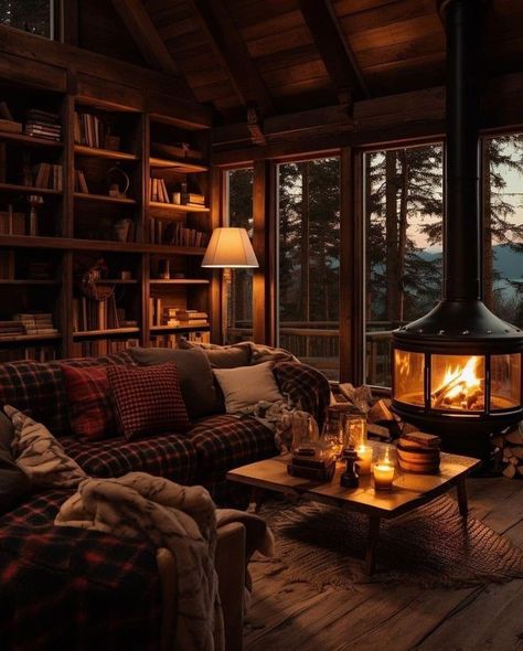 Cozy Cabin Aesthetic, Log Cabin Interior, Cabin Living Room, Cabin Aesthetic, Aesthetic Living Room, Cabin Interiors, Cabin Living, Home Aesthetic, Decoration Idea