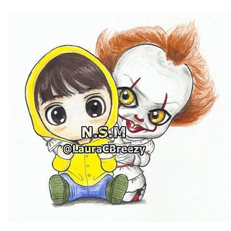 Pennywise Chibi, Panda Artwork, Horror Drawing, Pennywise The Dancing Clown, Horror Movie Art, Art Drawings Sketches Pencil, Horror Movie Characters, Halloween Drawings, Chibi Characters