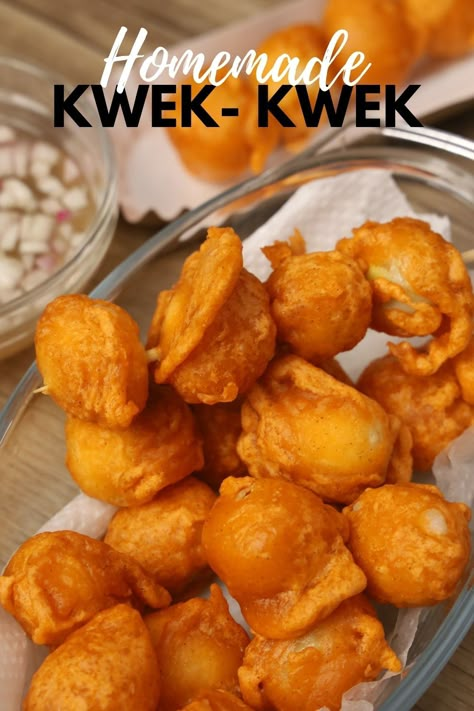 How To Make Kwek Kwek Recipe for Merienda. Kwek Kwek is a Popular Filipino Street Food Made of Boiled Quail Eggs coated with Orange Batter and Deep Fried. Ingredients: 24 Pieces Quail Eggs 1 Cup All Purpose Flour 1/4 Cup Cornstarch 1 Cup Water 1/4 teaspoon Orange Food Color 1/2 - 1 Cup Cornstarch ( Dredging ) 1/2 teaspoon Baking Powder 1/2 teaspoon Black Pepper 1 teaspoon Salt 1- 2 Cups Cooking Oil (for fyring) #kwekkwek #kwekkwekrecipe #howtomakekwekwek Kwek Kwek Recipe, Ulam Recipe, Boiled Quail Eggs, Fried Boiled Eggs, Kwek Kwek, Fried Quail, Quail Coop, Easy Filipino Recipes, Food Filipino