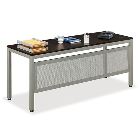 At Work Table Desk with Modesty Panel | National Business Furniture #modern #moderndesign Contemporary Office Desk, Essential Office Supplies, Office Tables, Compact Desks, Executive Office Desk, Modesty Panel, Office Floor, Business Furniture, Executive Desk