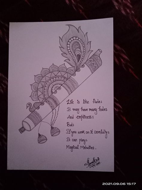 This is krishnas favourite basuri Krishna Basuri Mehndi Design, Krishna Basuri Painting, Basuri Flute Drawing, Krishna Basuri Drawing, Krishna Mor Pankh Drawing, Basuri Design, Basuri Krishna Flute Drawing, Basuri Krishna Flute, Krishna Flute Drawing