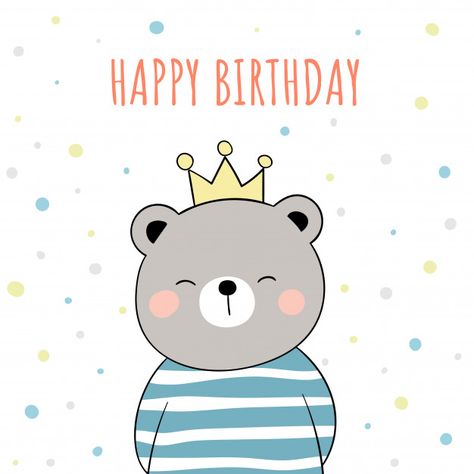 Draw cute bear on white for birthday. Pr... | Premium Vector #Freepik #vector #birthday Happy Birthday Bear, Short Birthday Wishes, Happy Birthday Illustration, Happy Birthday Boy, Happy Birthday Art, Birthday Card Drawing, 21st Birthday Invitations, Happy Birthday Wallpaper, Birthday Illustration