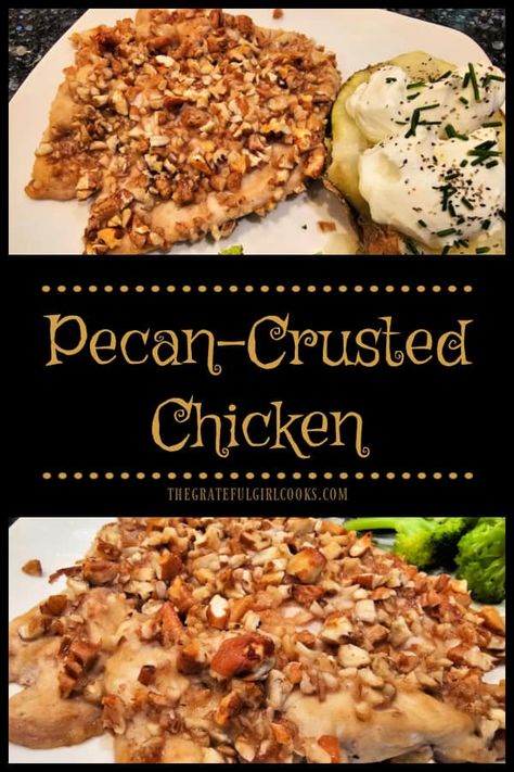 Pecan-Crusted Chicken is a delicious entrée, with only 4 ingredients, 10 minutes prep, and in the oven it goes! A perfect dish for busy days! via @gratefuljb Pecan Encrusted Chicken, Pecan Crusted Chicken Breast, Pecan Crusted Chicken, Dinner Plans, Girl Cooking, Crusted Chicken, Ranch Chicken, Tried And True Recipes, Dinner Plan