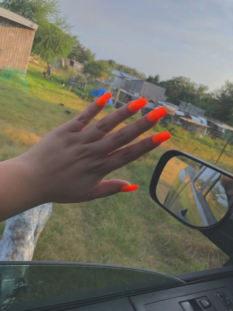 Matte Neon Orange Nails 🍊 Neon Orange Nails, Cute Gel Nails, Short Square Acrylic Nails, Orange Nails, Unique Acrylic Nails, Coffin Nails Designs, Neon Orange, Square Acrylic Nails, Black Nails