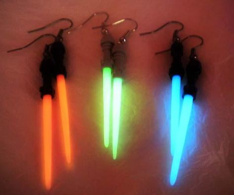 The Handmade Glowing Star Wars Lightsaber Earrings Star Wars Lightsaber, Glow Light, Weird Jewelry, Star Wars Light Saber, Glow Stick, Geek Chic, Lightsaber, Fun Earrings, Cute Earrings