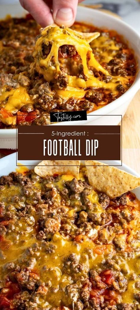 5-Ingredient Football Dip: Ready In 35 Minutes Easy Dinner Dips, Taco Dip For Party, Football Game Dip Ideas, Best Tailgate Dips, Cheese Dip In Cast Iron Skillet, Game Day Appetizers Dips, Healthier Football Food, Recipes Using French Onion Dip, Best Football Dips