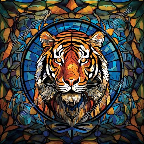 Traditional Tiger Tattoo, Wallpaper Tiger, Design For Tumbler, Stain Glass Window Art, Youtube Ideas, Tiger Wallpaper, Glass Window Art, Stained Glass Paint, Tiger Design