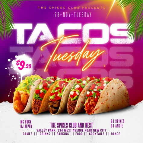 Restaurant Posters, Tacos Tuesday, Taco Thursday, Offer Poster, Graphic Design Freebies, Professional Poster, Restaurant Poster, City Games, Restaurant Flyer