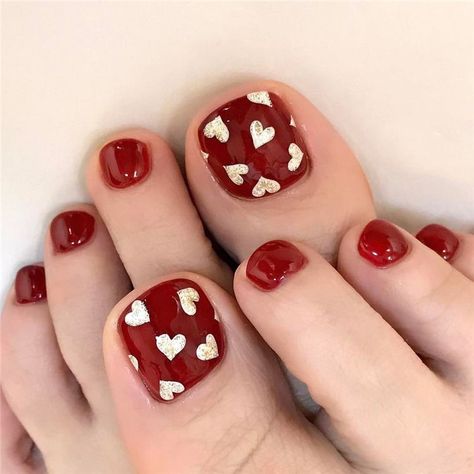 Different Design Nails, Nail Art Designs Pink, Pink Nails Heart, Best Toe Nail Color, French Toe Nails, Red Pedicure, Red Nail Art Designs, Nails Heart, Nail Designs Pictures