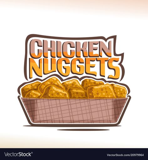 Logo for crispy chicken nuggets Royalty Free Vector Image Nuggets Illustration, Pretzel Packaging, Crispy Chicken Nuggets, Roast Chicken Drumsticks, Nuggets Logo, Nuggets Chicken, Nuggets Basketball, Fried Chicken Legs, Chicken Vector