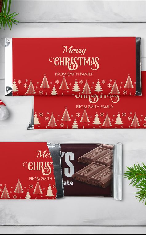 Merry Christmas retro red gold minimalist party favors personalized Hershey Bar Favors pine trees Christmas Chocolate Bar Wrappers, Gift Christmas Ideas, Christmas Wrapper, Gold Party Favors, Christmas Party Candy, Personalized Candy Bars, Personalized Chocolate Bars, Chocolate Labels, Hershey's Chocolate