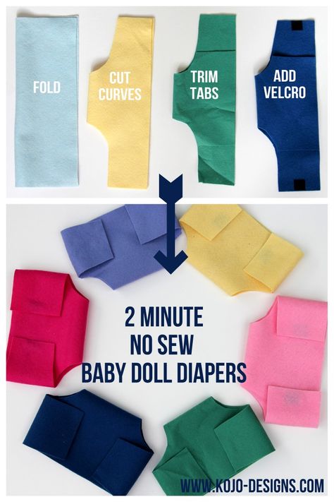 how to make felt baby doll diapers Sew Baby, Baby Doll Accessories, Felt Baby, Baby Doll Clothes, Baby Diy, Bitty Baby, Sewing Dolls, No Sew, Sewing Projects For Beginners