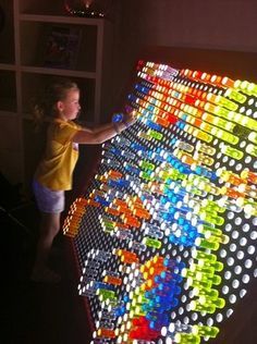 DIY full size Lite Brite! How cool would this be?! Do we think we could find someone to build this for us? Maker Fun Factory Vbs, Maker Fun Factory, Lite Brite, Sensory Room, Yard Games, Backyard Games, Diy Toys, Outdoor Fun, Fun Games