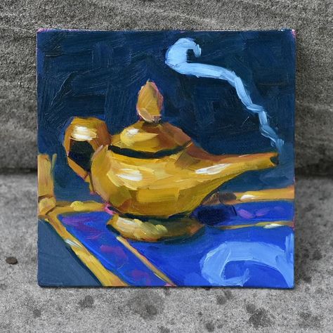 Aladdin's magic lamp oil painting!! Disney Oil Painting, Aladdin Paintings, Aladdin Painting, Aladdin Art, Lantern Painting, Simple Oil Painting, In A Mood, Aladdin Lamp, Paint Tips