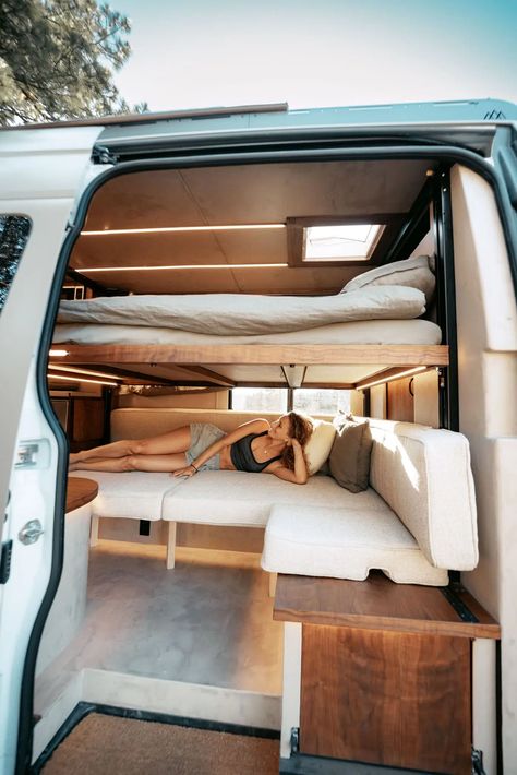 DIY Novices Create $226K Campervan Marvel: Bed Descends From Ceiling, Toilet Slides from Bathroom to Garage - Living in a shoebox Marvel Bedding, Sprinter Van Conversion, Home On Wheels, Sprinter Van, Full Size Bed, Van Conversion, Wet Rooms, House On Wheels, Camping Car