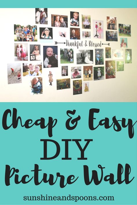 Sunshine and Spoons: Cheap and Easy DIY Picture Wall Cheap Picture Wall Ideas, Diy Picture Wall Ideas Living Room, Diy Picture Wall Ideas, Diy Picture Wall, Diy Bathroom Design, Cheap Diy Home Decor, Collage Diy, Crafting Inspiration, Diy Rustic Decor