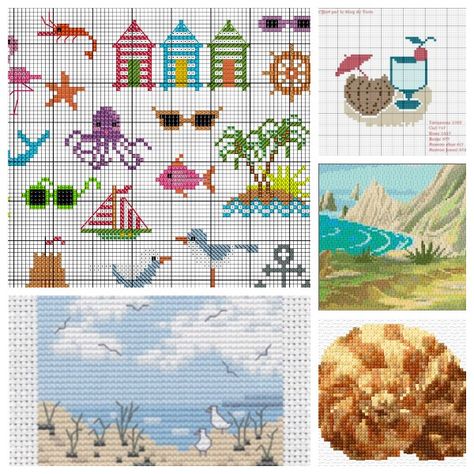 When Stitching is Just a Day at the Beach – Cross-Stitch Charts Patterns, Blackwork Embroidery, Cross Stitch Christmas Ornaments, Framed Cross Stitch, Diy Cross, A Day At The Beach, Seed Bead Patterns, Cross Stitch Heart, Summer Plans